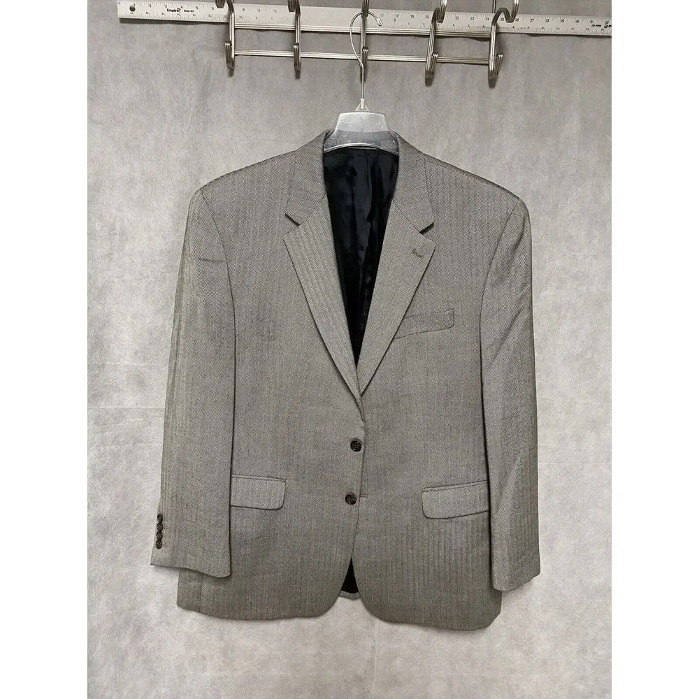 Ralph Lauren Blazer Men 44R Gray Beige 2B Flannel Wool Career Coat Jacket Luxury